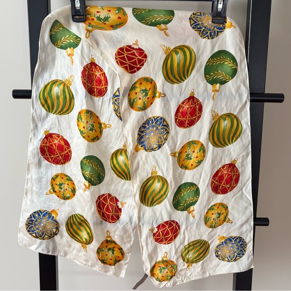 Echo New York Vintage Authentic 100% Silk Holiday Ornament Rectangular Scarf